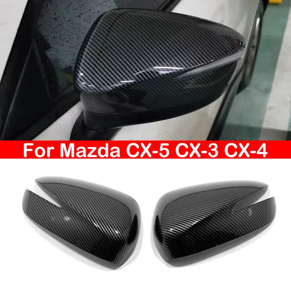 For Mazda CX-5 CX-3 CX-4 Car Rearview Side Mirror Cover Wing Cap Exterior Door Rear View Case Trim Sticker Carbon Fiber Look Quake Default Title