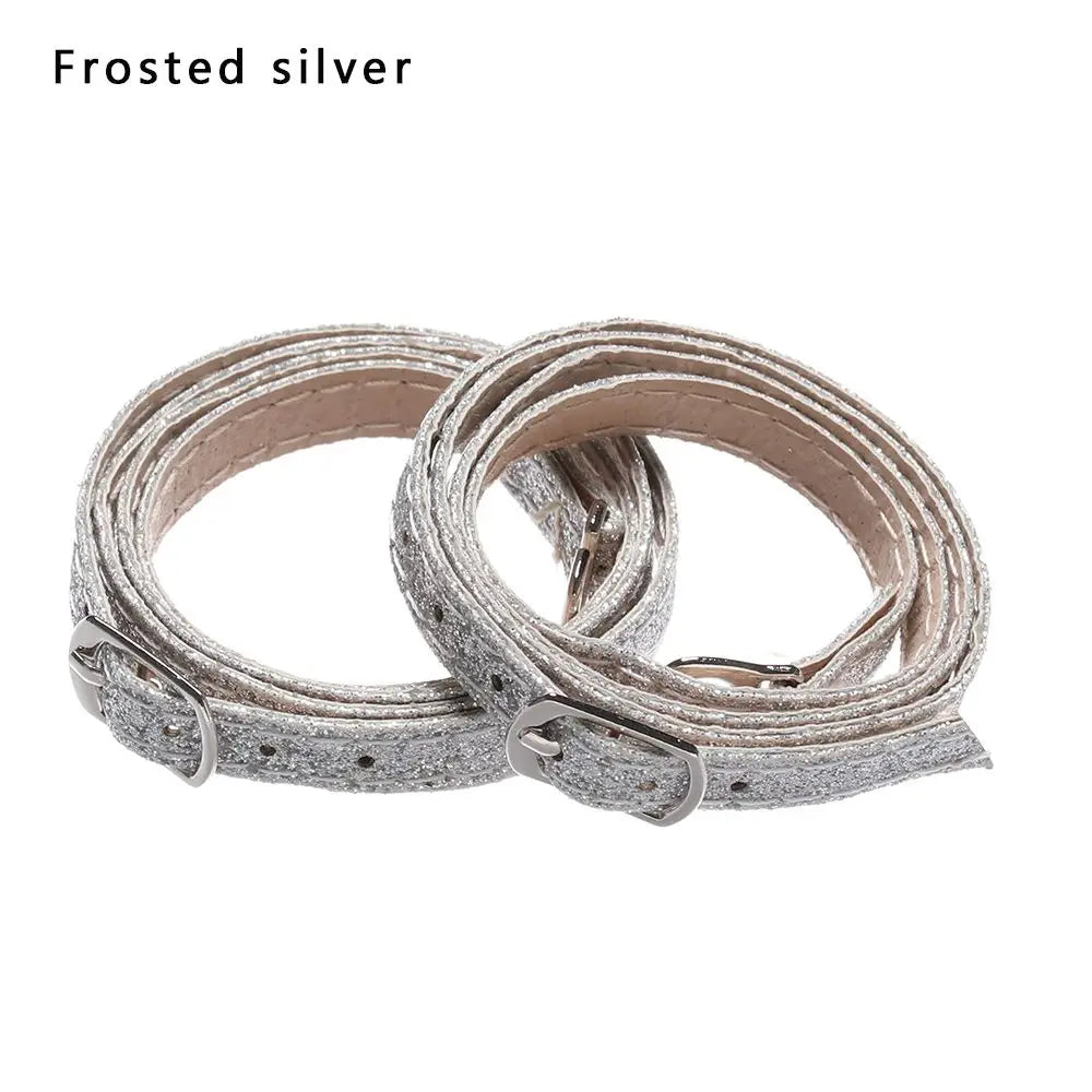 Adjustable Foot Care Accessories Shoe Lace Tie Anti-skid Straps Bundle Shoelace PU Leather Shoelace Ankle Shoe Belt Quake Frosted silver