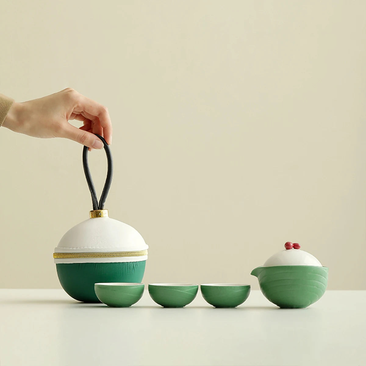 1Set Portable Travel Tea Set Outdoor Camping Quick Cup Creative Simple Single Person Teapot Zongzi‑Shaped Tea Drinking Kit Quake travel tea set