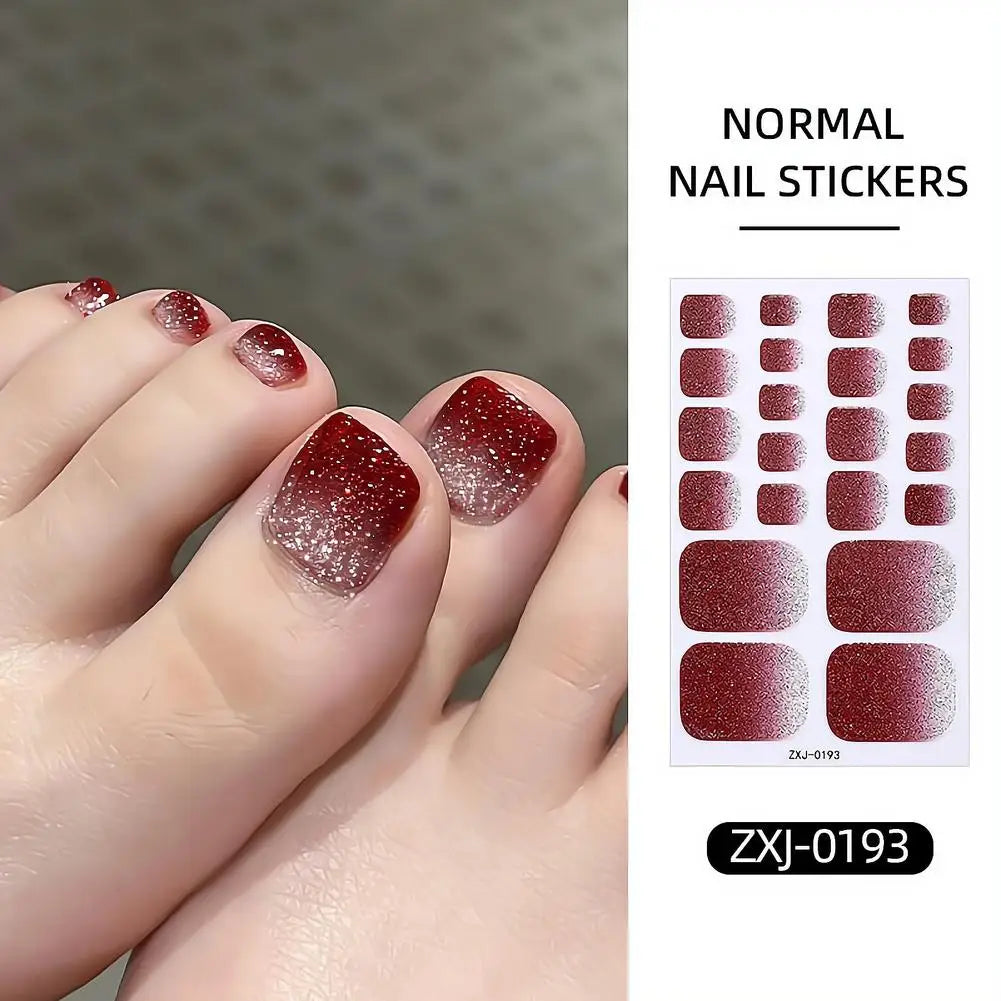 Toe Nail Stickers Full Nail Wraps Gradient Glitter Toenail Polish Strips for Women Shiny Self Adhesive Polish Gel Toenail Decals Quake
