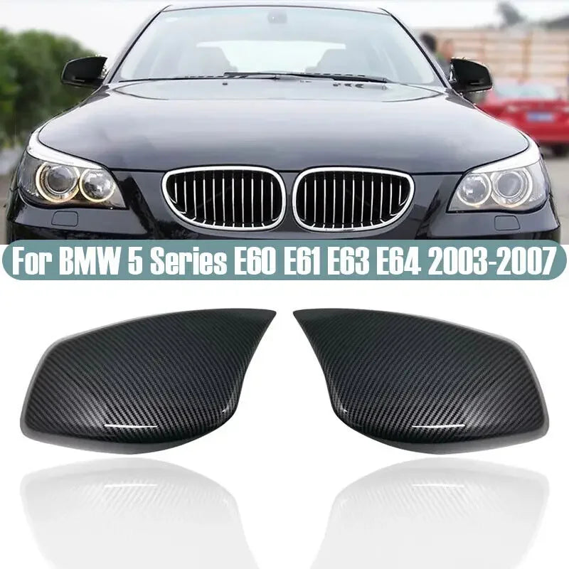 For BMW 5 Series E60 E61 E63 E64 2003-2007 Car Sticker Rearview Side Mirror Cover Wing Cap Exterior Door Case Trim Carbon Black Quake