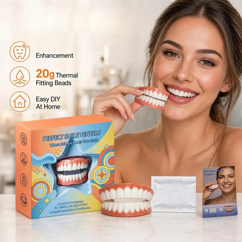 Full Set Natural Dentures Upper & Lower Silicone Fake Teeth Braces Comfort Fit Instant Confidence Smile Oral Care For Men Women Quake