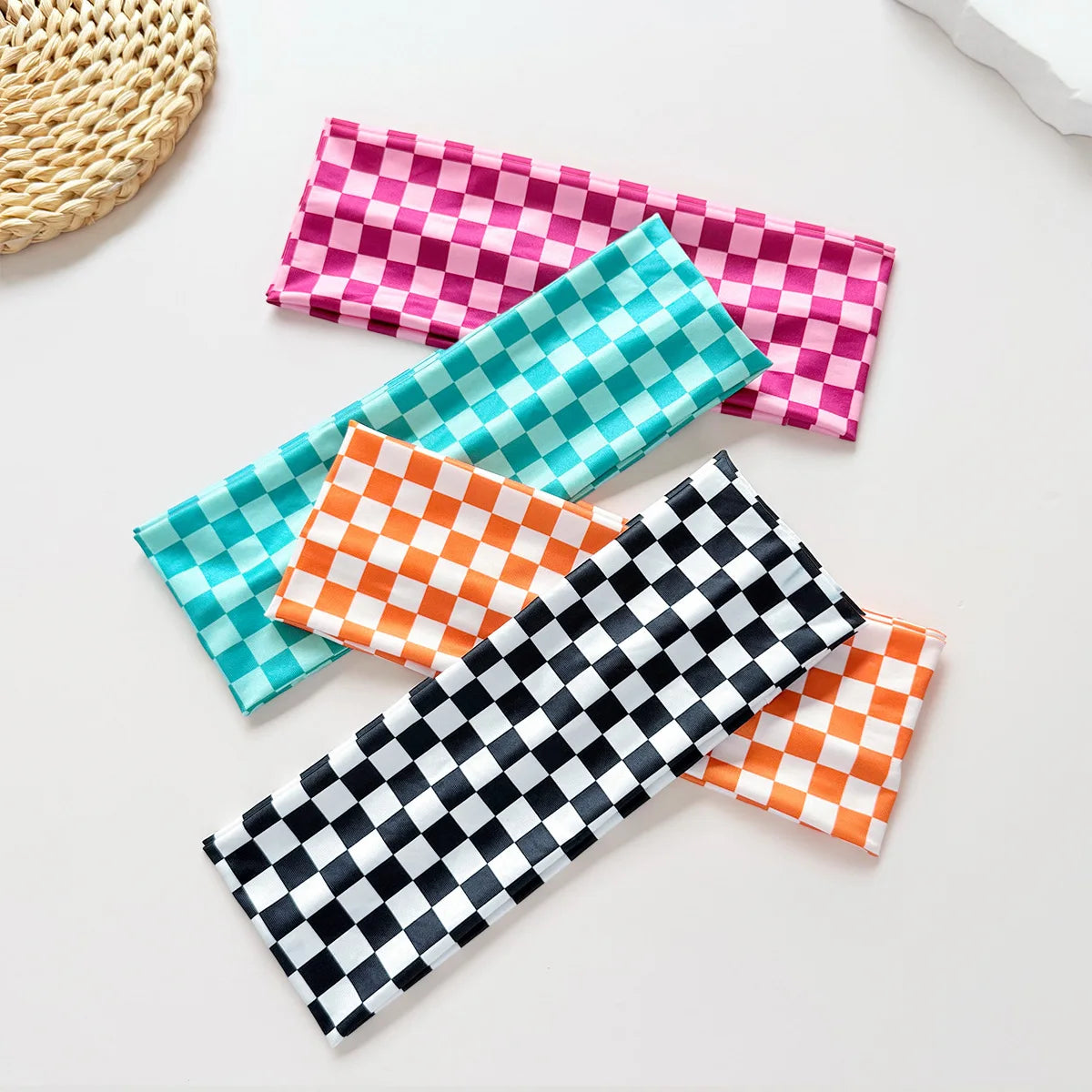 Chequered Headband Fashion Plaid Widened Elastic Headband Hair Styling Accessories for Sports Fitness Sweat-absorbing Hairband Quake
