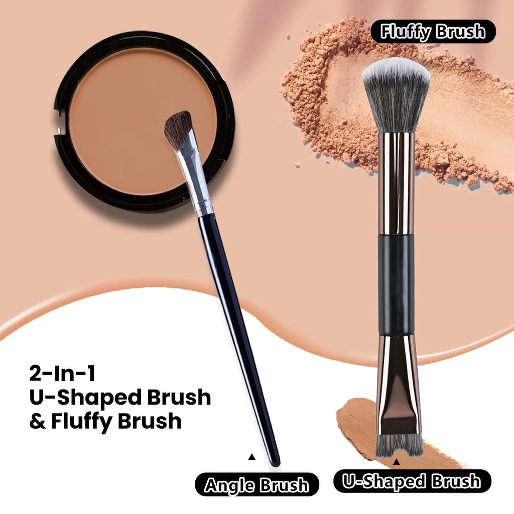 2 PCS Makeup Brushes U-Shaped Makeup Brush & Nose Shadow Brush Quake