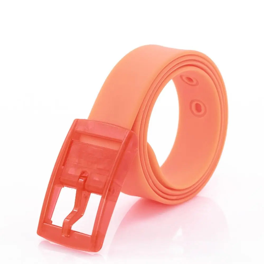 Fashion Luxury Brand Design Silicone Belt Couple Casual Square Pin Buckle Belt Metal Free Waistbands Quake watermelon red
