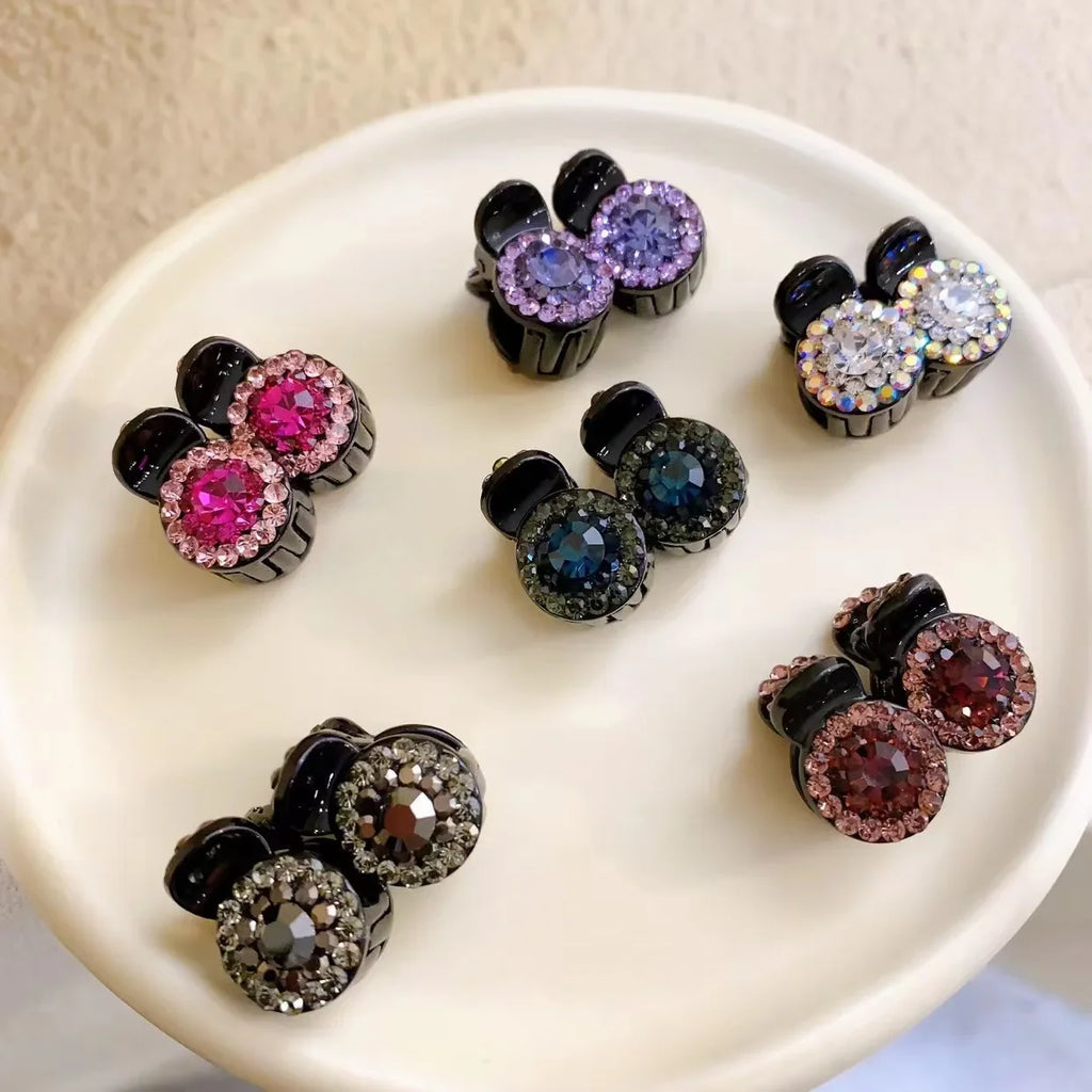 2pcs Circular Rhinestone Small Hair Claw Women Girls Sweet Cute Hair Claw Clip Small Hairpin Crab Clips Hair Styling Accessories Quake