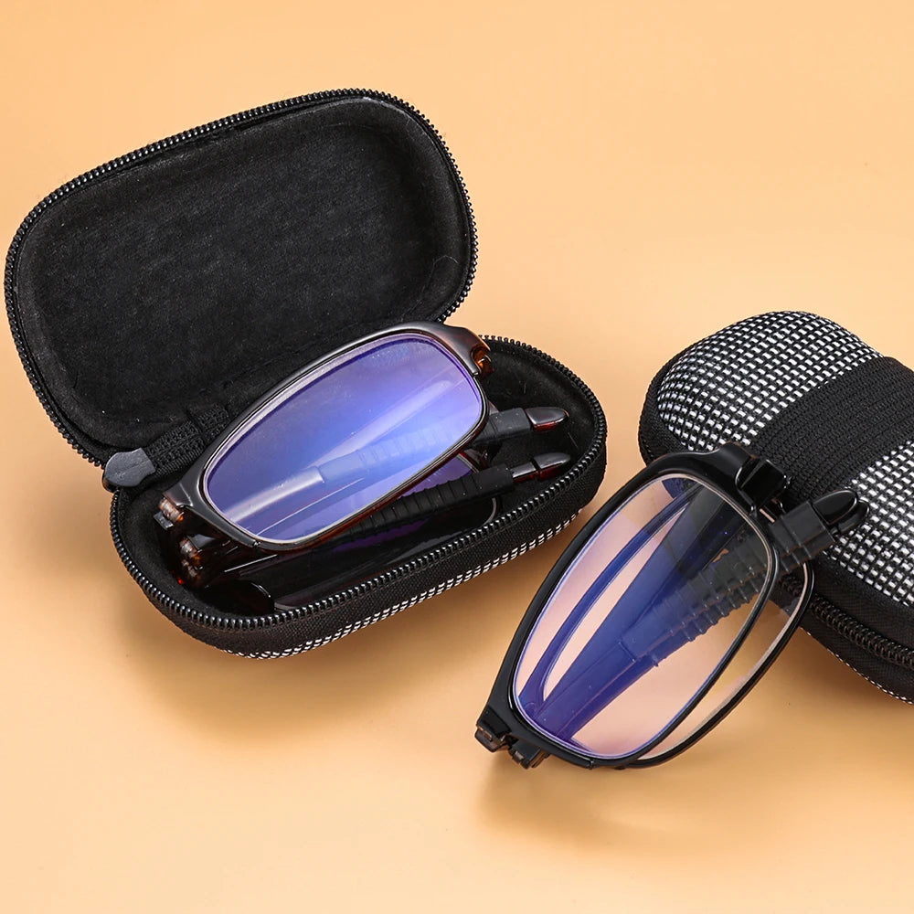 TR90 Folding Reading Glasses with Zipper Case Unisex Portable Lightweight Presbyopic Eyeglasses Readers Eyewear +1.0x ~ 4.0x Quake