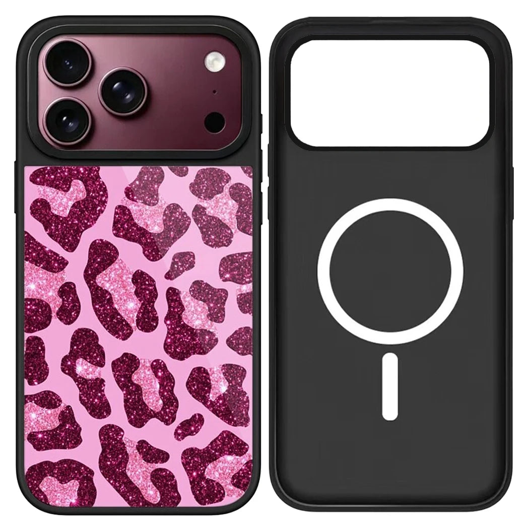 Pink Leopard Cherry Mirror Surface Magnetic Phone Case Cover for IPhone 12 13 14 15 16 17 18 Pro Max Case Quake mirror (MagSafe) 1 iPhone 12