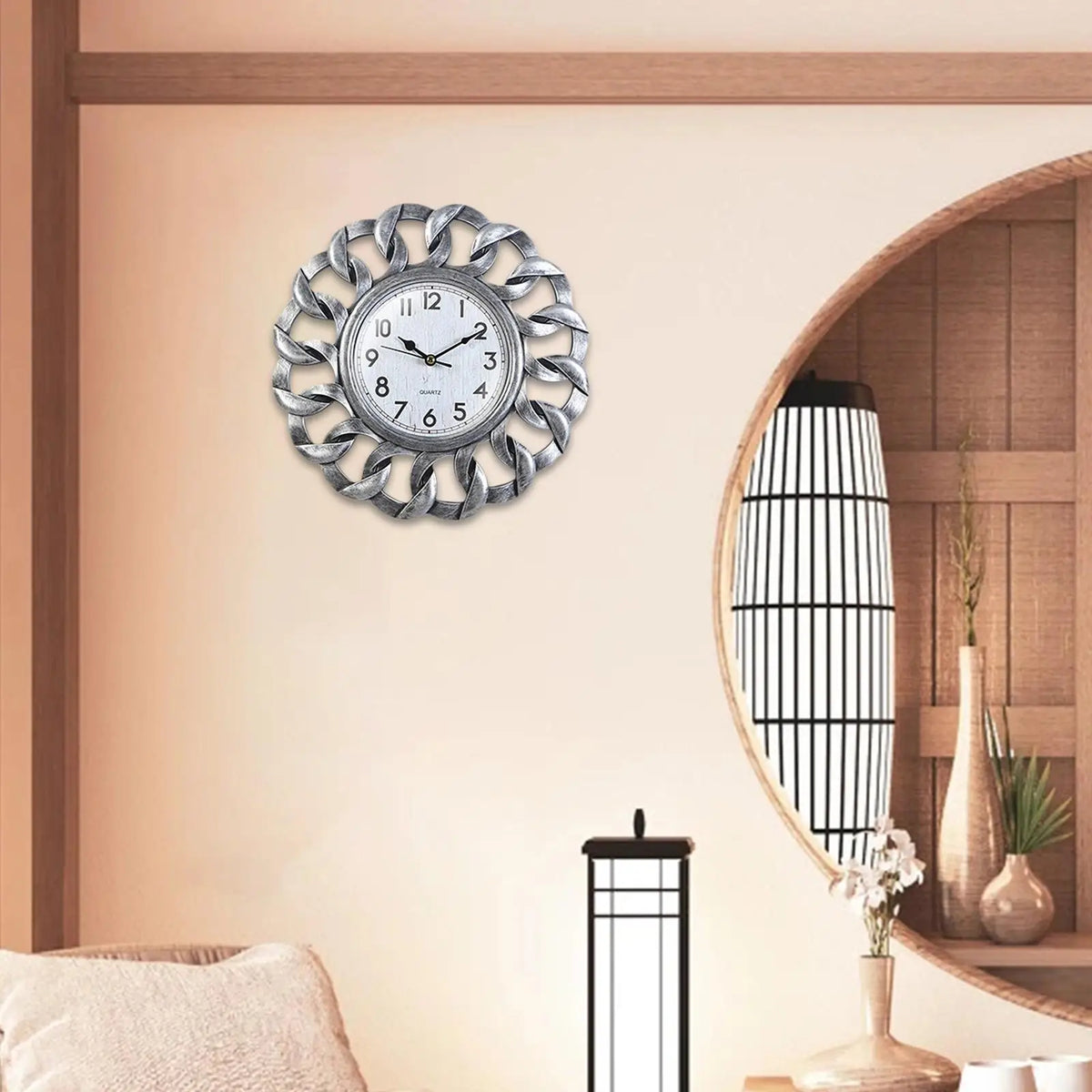 10inch Retro Wall Clock Vintage Non Ticking Quartz Battery Operated Easy Read for Kitchen Quake Silver