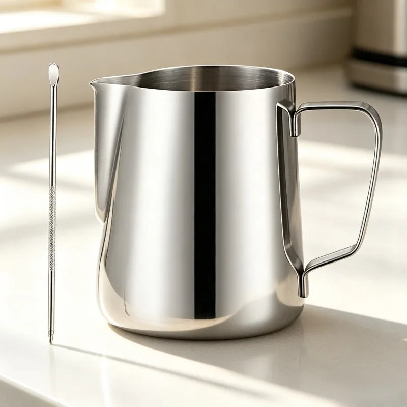 Stainless Steel Coffee Latte Art Pitcher with ScaleThickened Pointed Spout Milk Frothing Cup Coffee Milk Jug for Home Cafe Quake