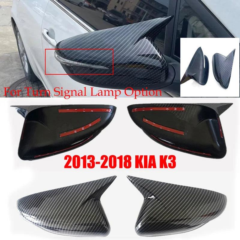 For KIA K3 Cerato Forte 2013-2018 Rearview Side Mirror Cover Wing Cap Exterior Door Rear View Case Trim Carbon Fiber Sticker Quake