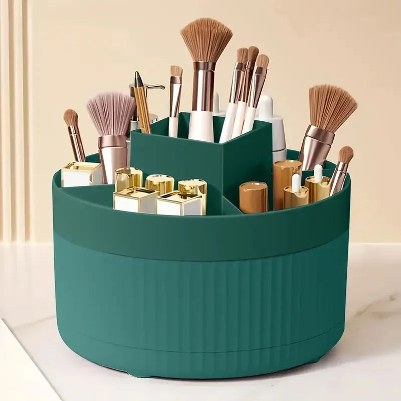 360° Rotating Desktop Makeup Organizer Box 5-Slot Storage Cosmetic Holder for Brushes Lipstick Eyebrow Pencil Bedroom Essential Quake JY-GE