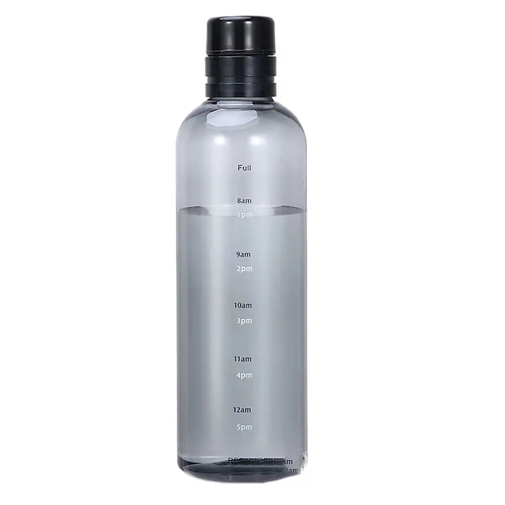 INS Style 500/750ML Water Bottle Leakproof Timescale Juice Bottle Transparent Drinking Cup for Outdoor Sports Quake BLACK-500ML