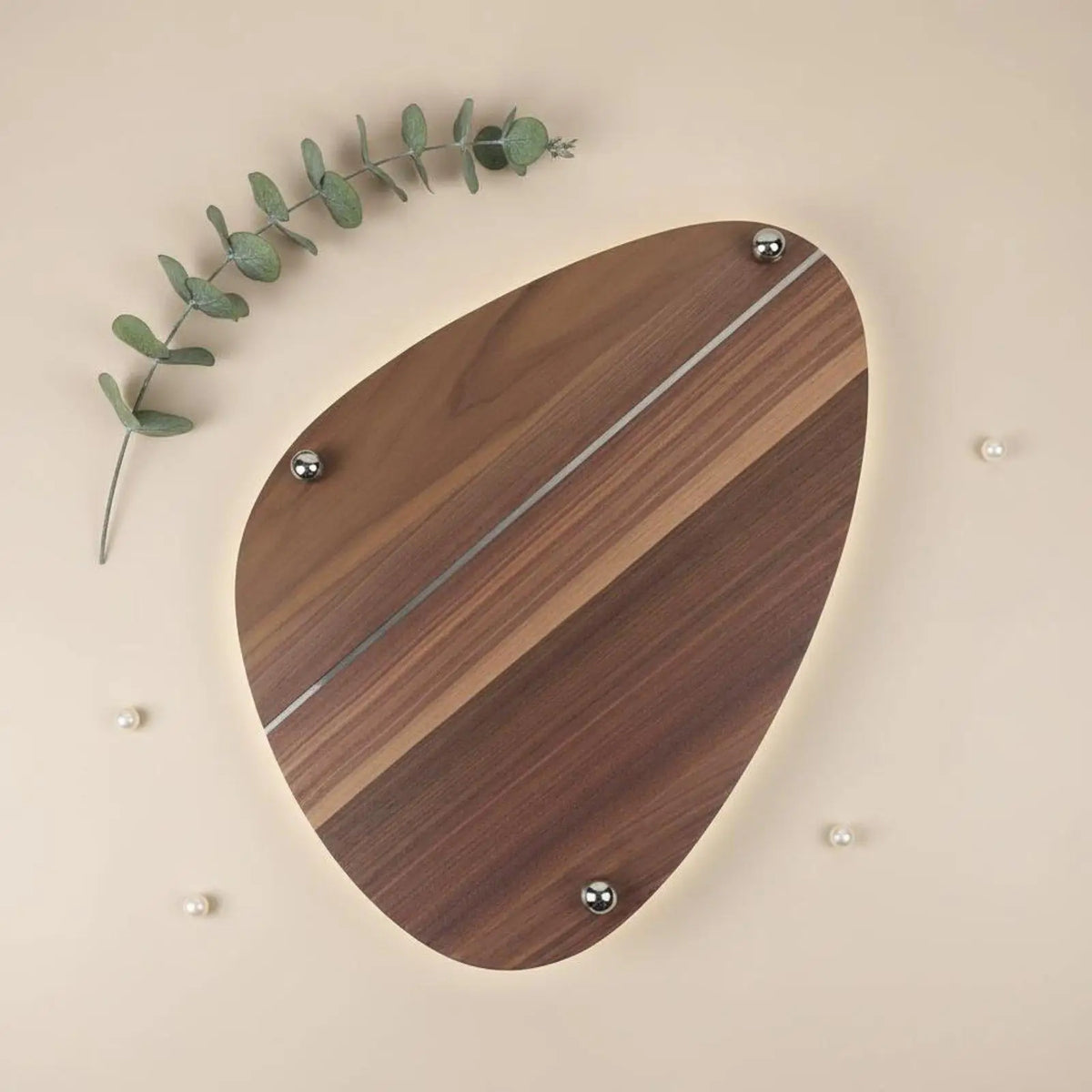 Walnut and Steel Decorative Tray Modern Design for Coffee Table, Kitchen Counter Quake