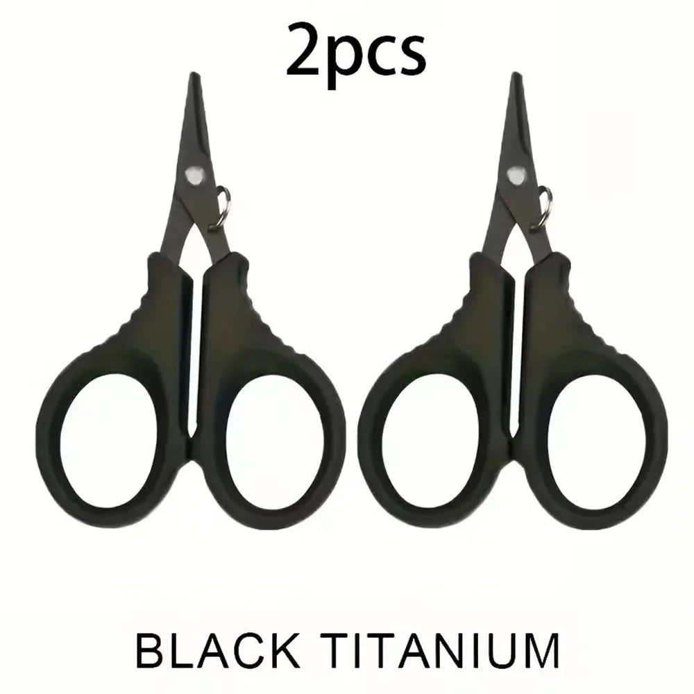 2Pcs Heavy-Duty Fishing Scissors, Non-Slip Serrated Edges, Suitable for Cutting Braided Line in Saltwater & Freshwater, Basic Fishing Quake Black2Pcs