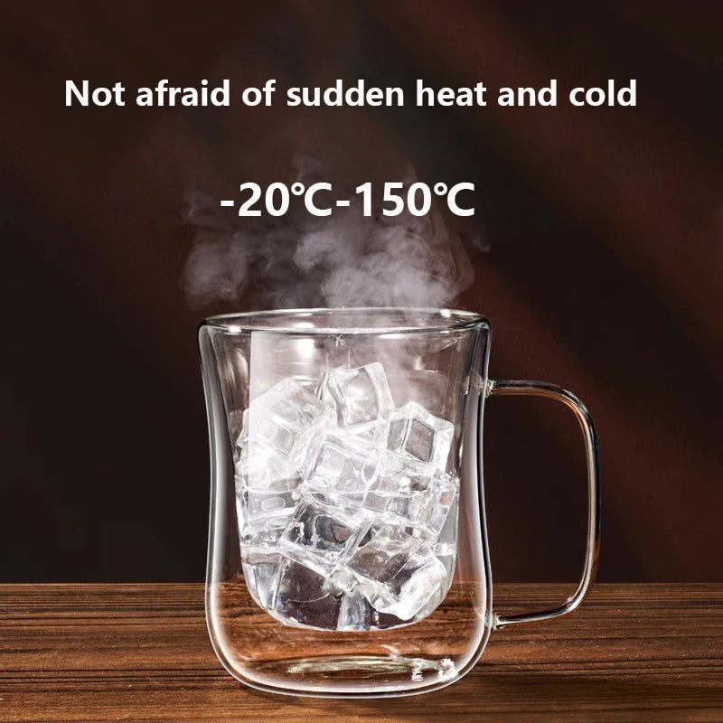 YWDL Double-Wall Glass Cup Set Clear Coffee Mug with Handle for Hot Cold Beverages Milk Juice 180/250/350ml Drinkware Quake