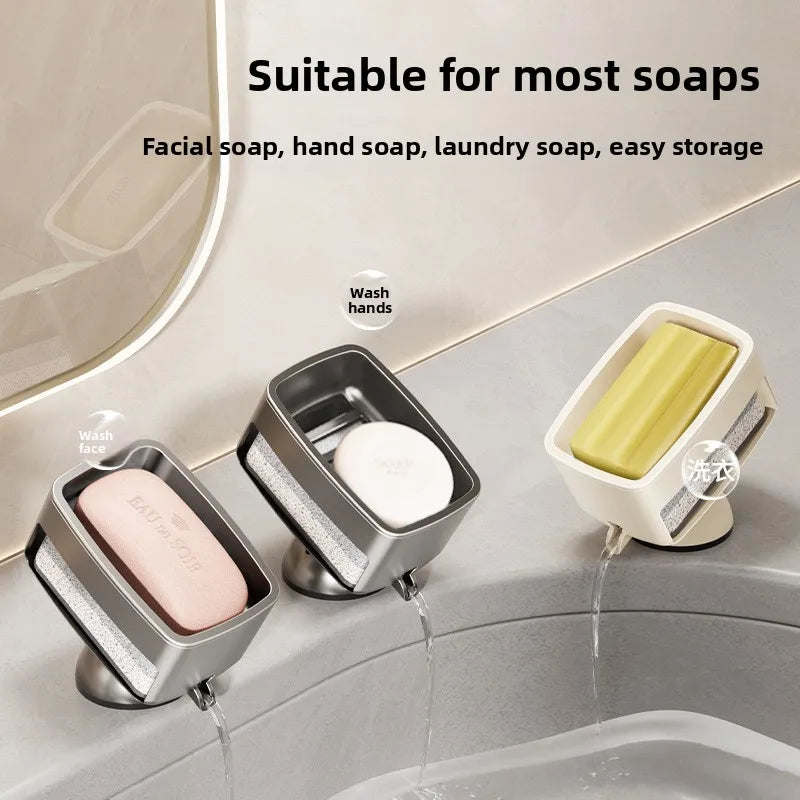 Punch‑Free Suction Cup Soap Box Stylish Soap Holder Detachable Drain Soap Tray Bathroom Counter Top Household Storage Rack Quake