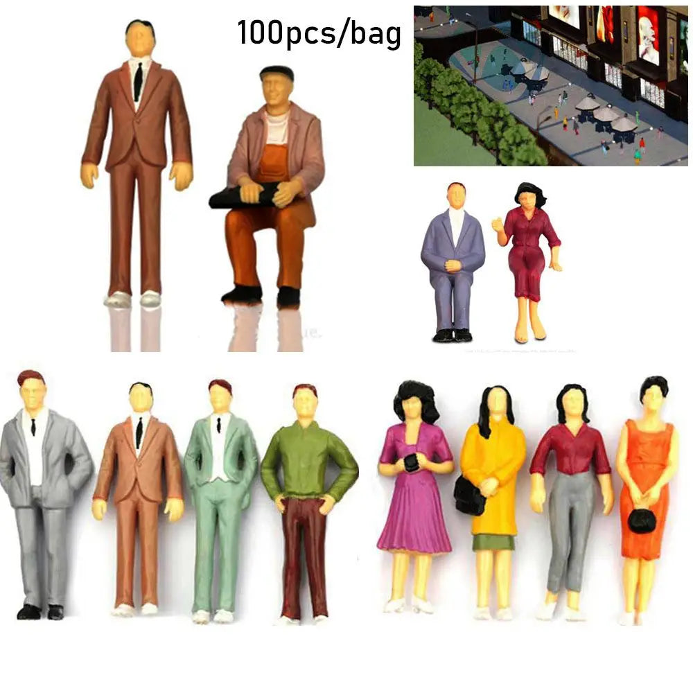 100pcs Hot Mixed Color Pose 1:100/1:150/1:75/1:50 Scale Train Scenery People Figures DIY Character Model Building Passengers Quake