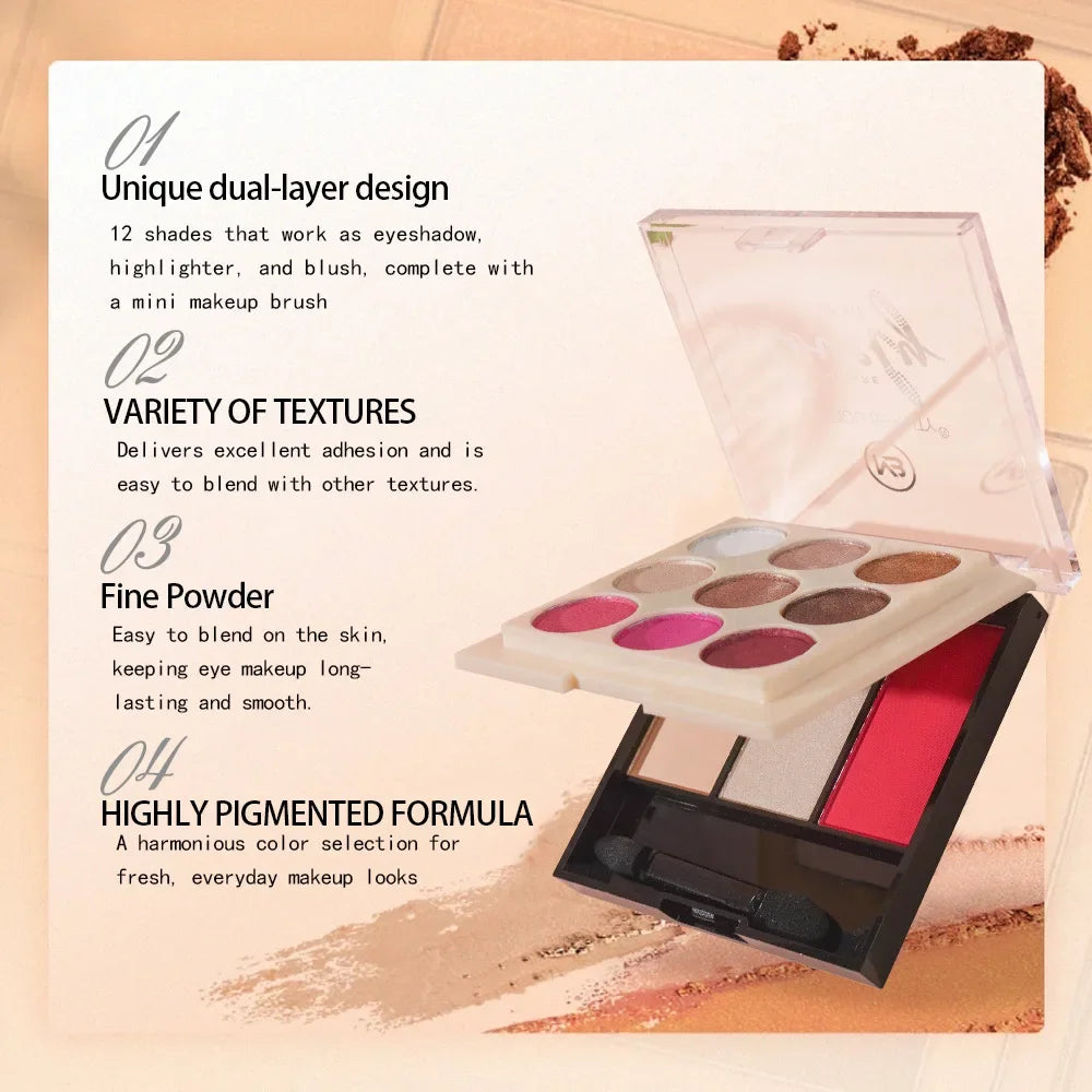 2-Layer Multi-Functional Palette Matte Pearlescent Shimmer Eyeshadows Highlight Contour Beauty Makeup Wide Range All-in-One Quake