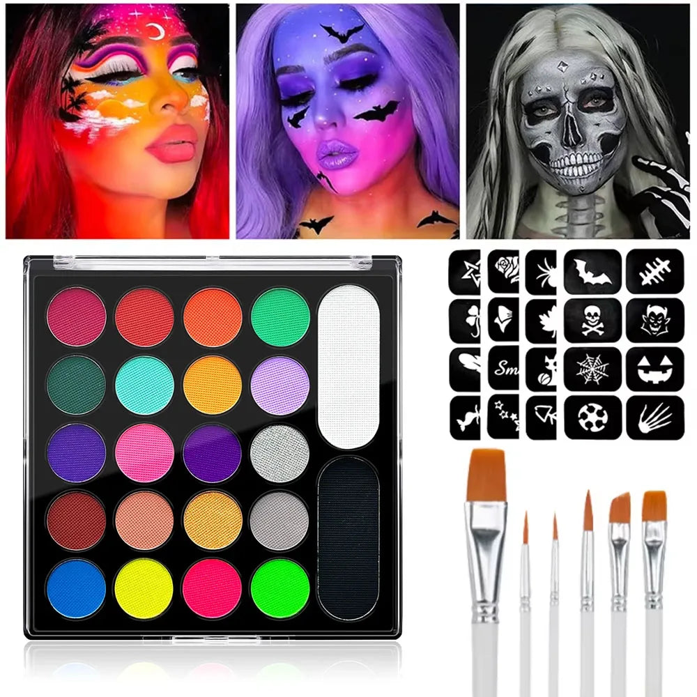 22 Color Face Body Painting Kit for Kids Adults,Face Paint Makeup Palette with Brush,Halloween Carnival Artist Cosplay Art Party Quake 3pcs-6Brush