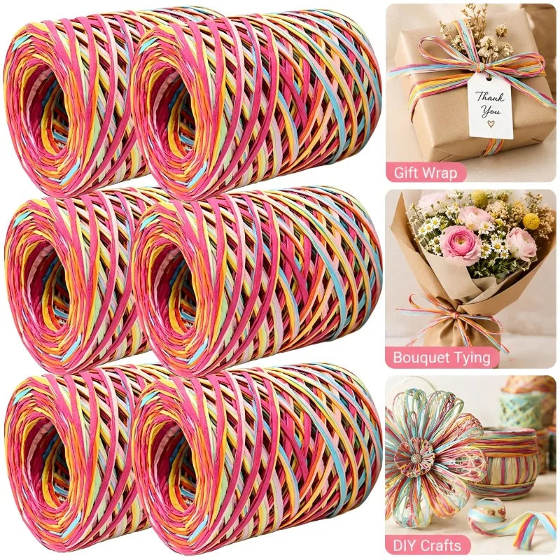 200/80m Raffia Paper Ribbon Yarn Handmade Craft Color Knitted Rope Multi-purpose DIY Gift Packaging Supply Party Home Decor Prop Quake