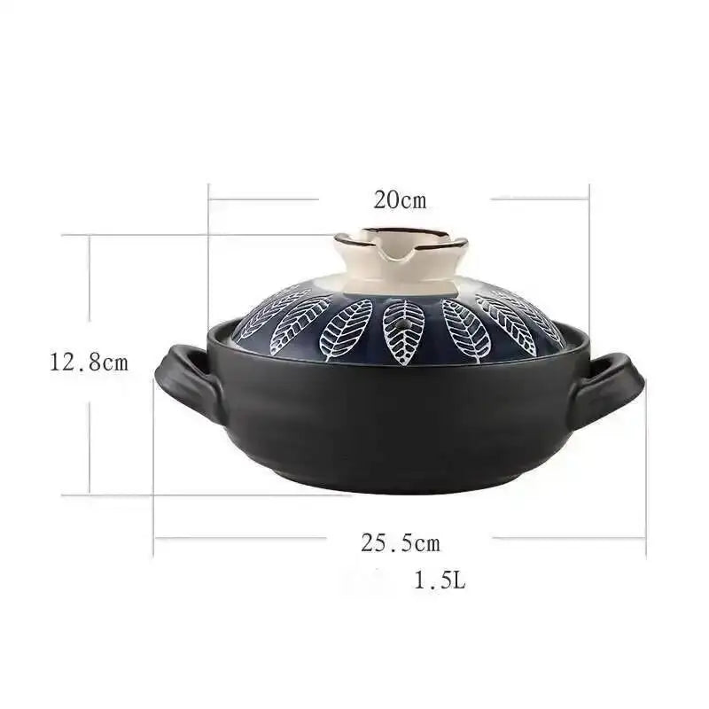 Japanese Ceramic Casserole Stew Pot Household Cooking Gas Retro Flower Pattern Soup Pots High Temperature Resistant Cooking Pot Quake X1241 1.5L