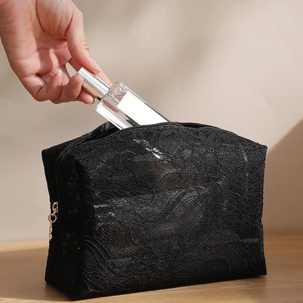 Lace Mesh Women's Makeup Bag Large Capacity Cosmetic and Jewelry Organizer Bag Zipper Square Portable Toiletry Bag Quake