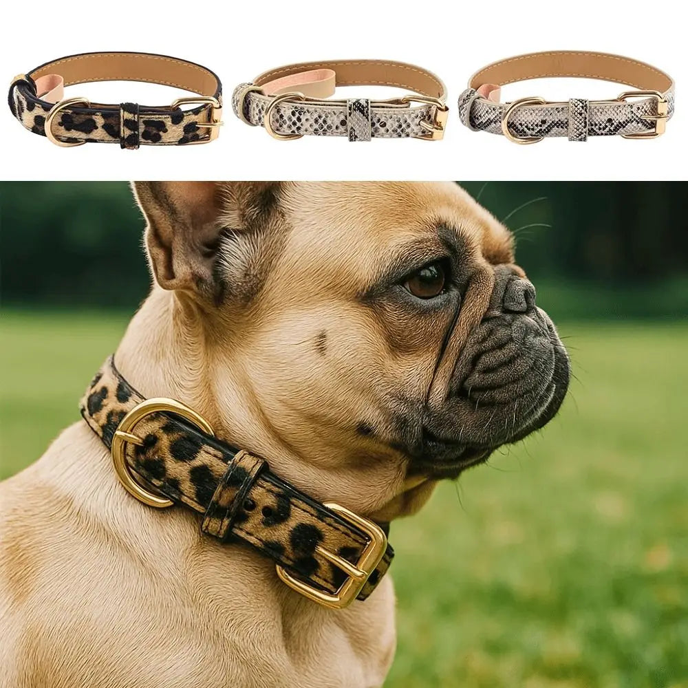 Leopard Print Dog Collar PU Leather Wear Resistant Adjustable Pet Collar Pet Walking Leopard Dog Collar Small Medium Dogs Quake
