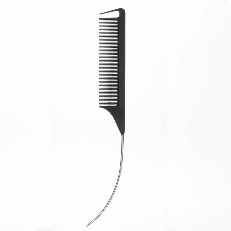 Steel Needle Professional Styling Plastic Heat Resistant Anti-Static Braiding Rat Tail Curved Parting Comb Barber Accessories Quake w black
