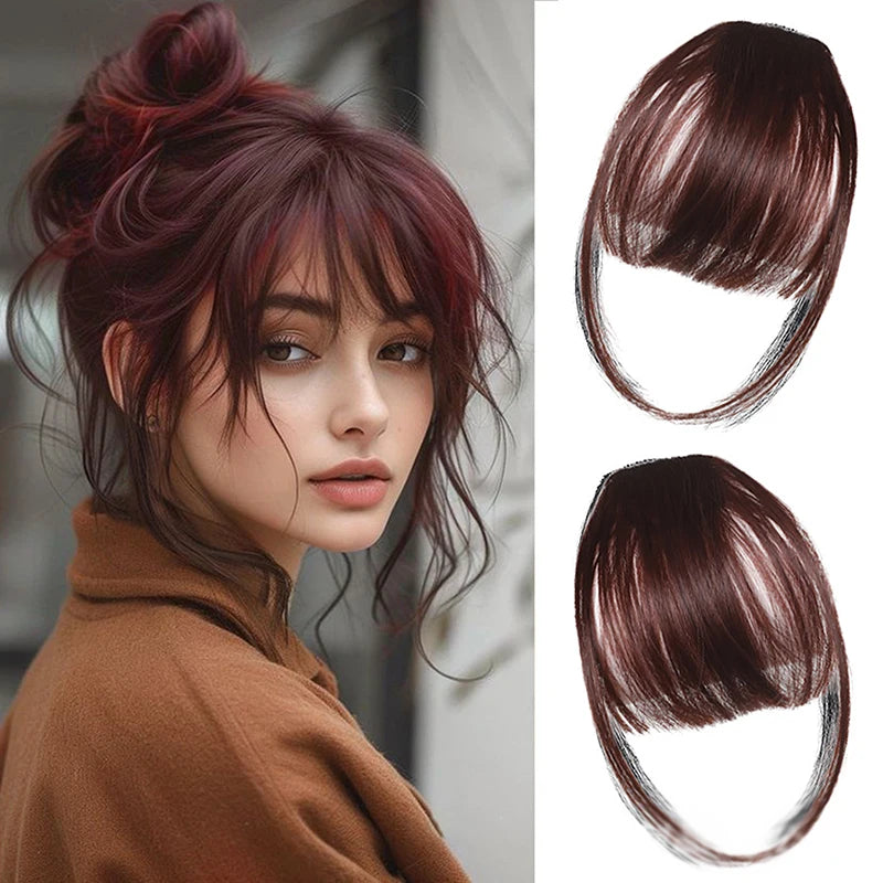Synthetic Fake Air Bangs Natural Hair Extension Front Fringes Hairpiece Black Brown Clip In Bangs Double Sideburns Hair Styling Quake Style8