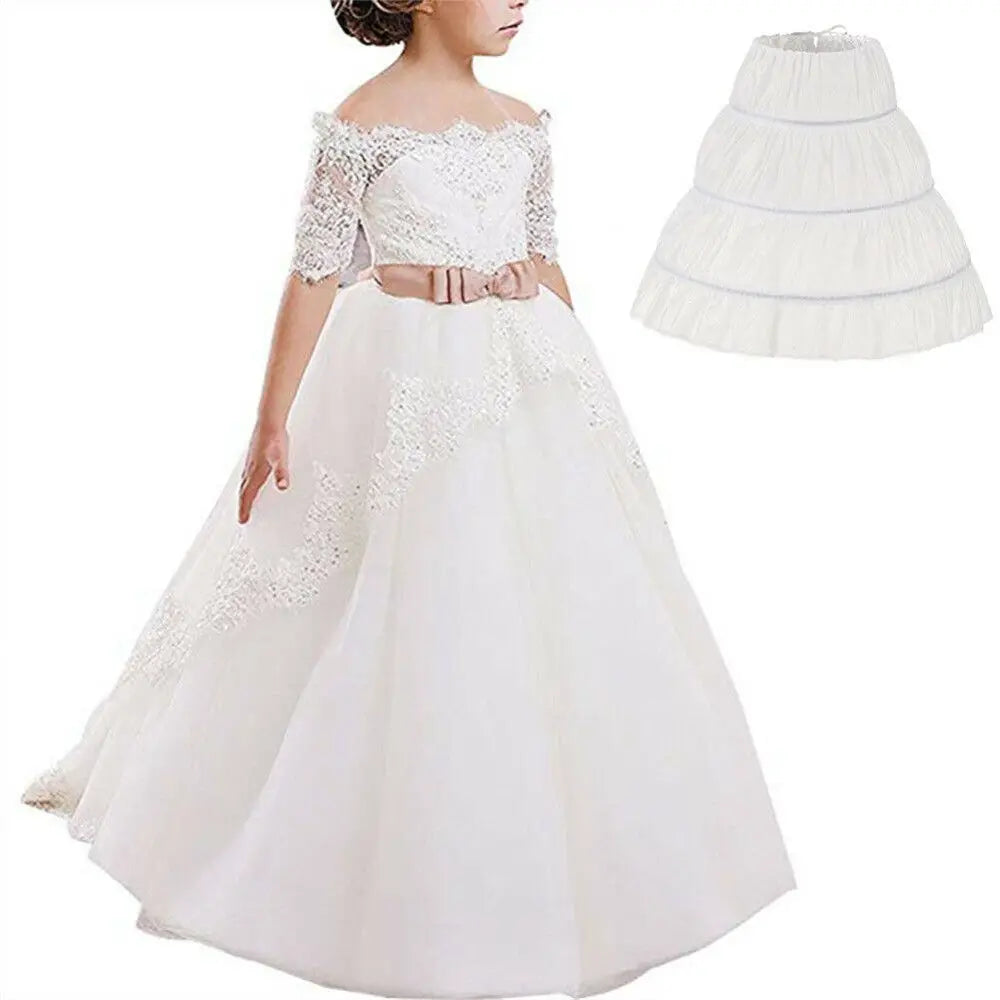 Fashion White Lace Children Skirt Petticoat Steel Ring 3 Hoops Princess Skirt Tutu Skirt Adjustable Flower Crinoline Kids Girls Quake