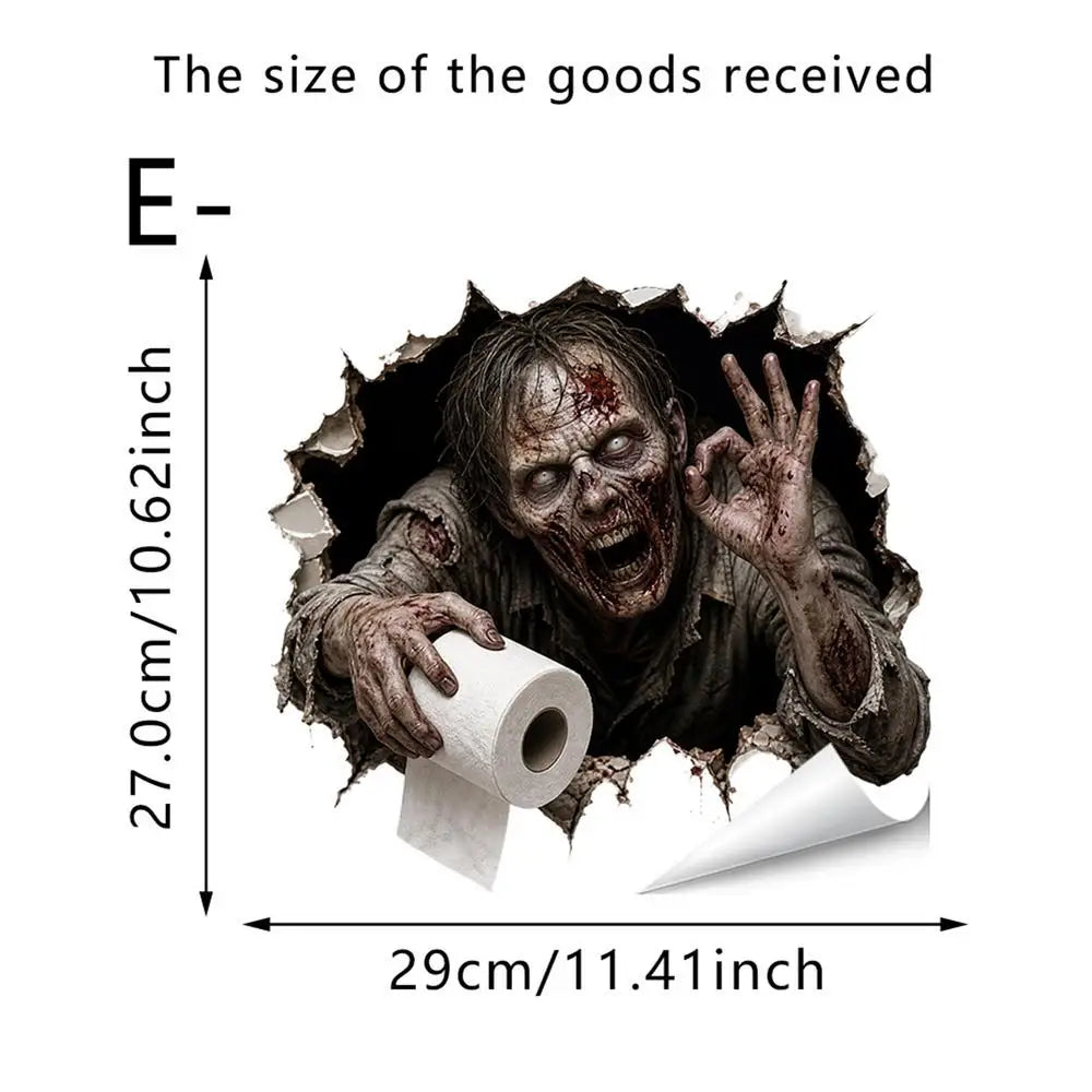 2DHalloween Toilet Decal Holiday Horror Bathroom Decal Break Through Wall Toilet Tank Sticker for Indoor Home Apartment Bathroom Quake D