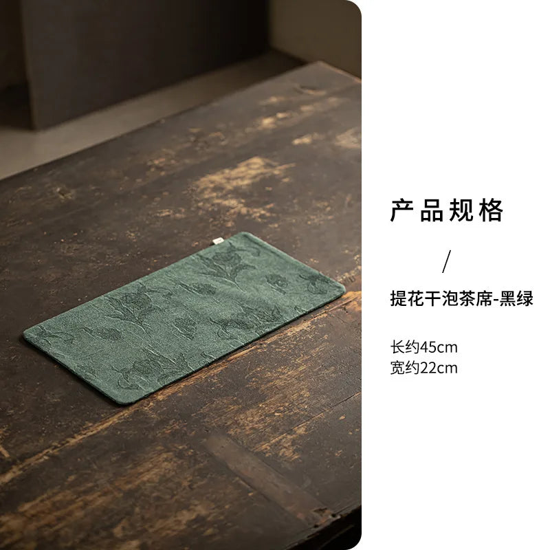 Jacquard Dry Tea Mat Waterproof Tea Mat Kung Fu Tea Set Accessories Fabric Heat-resistant Tea Table Mat Chinese Zen Table Quake - Black And Green