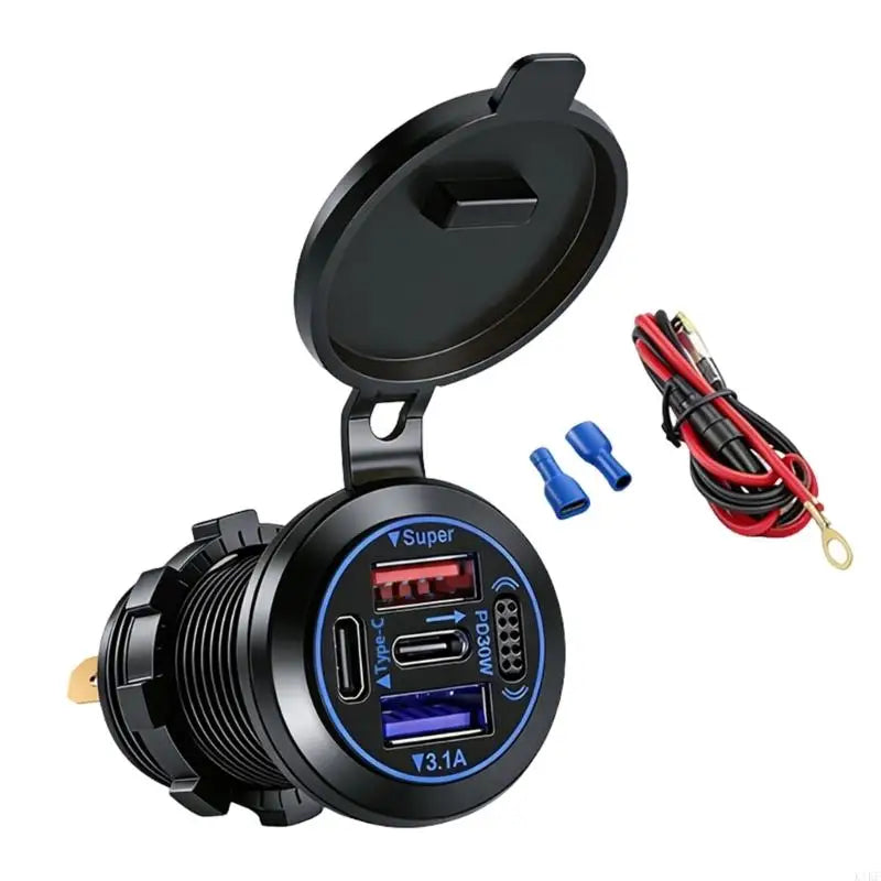 12V 24V 4 Port USB Car Chargers Fast PD Embedded Outlet With Switches Waterproof Cover For Auto Truck Motorcycle Boats K1KF Quake