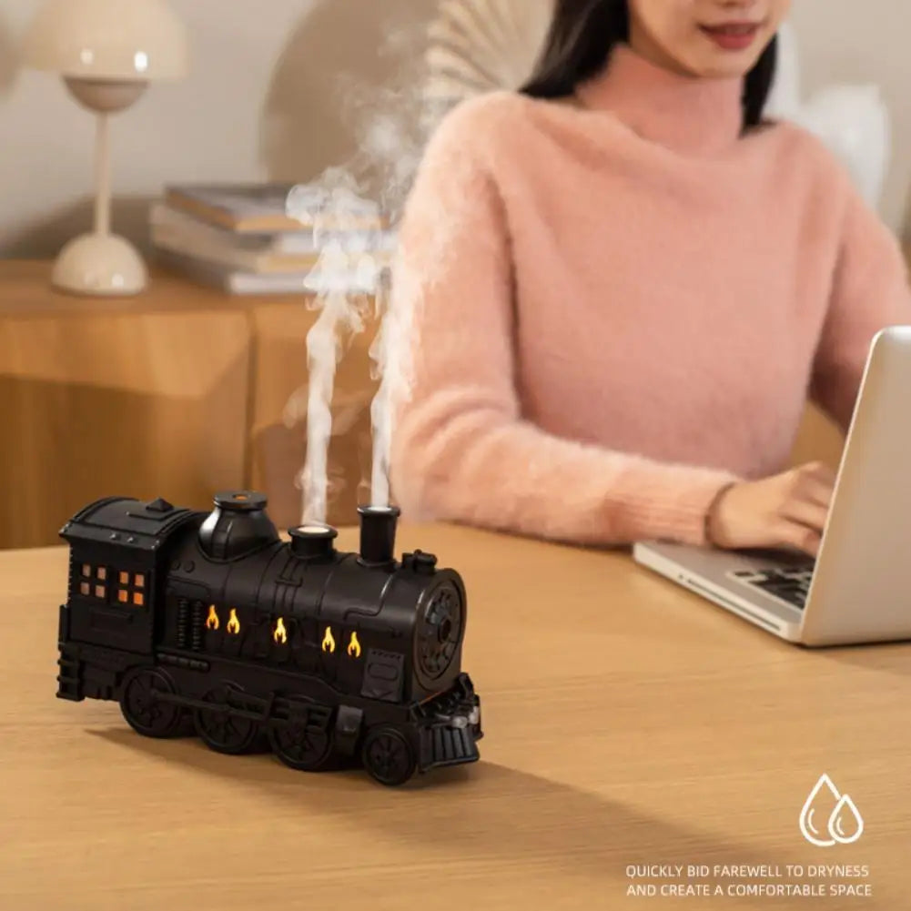 Vintage Train Humidifier Aromatherapy Diffuser Jellyfish Mist LED Light Remote Control Timer Christmas Decoration Gift Quake