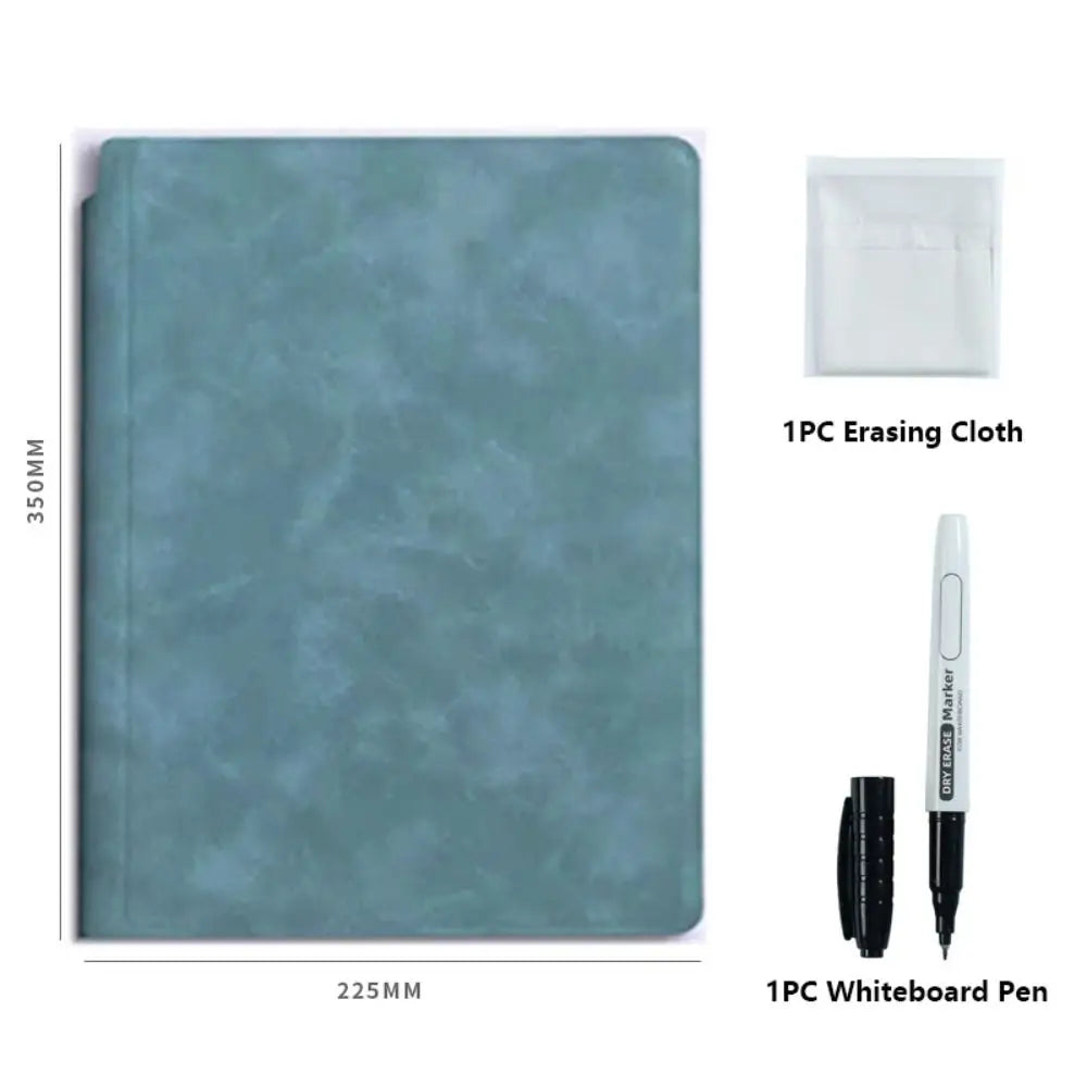 Reusable A4 Whiteboard Notebook With Whiteboard Pen Leather Erasable Whiteboard Draft With Erasing Cloth Stationery Quake Light Blue