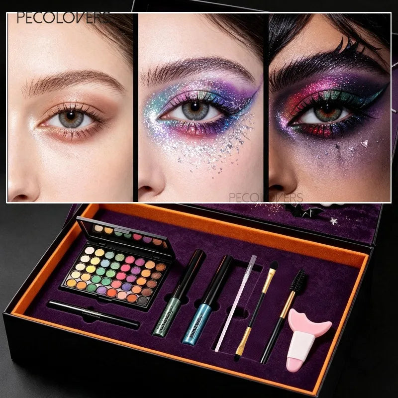 8PCS Face Set, Multi-color Eye Shadow Plate+eye Black+eyeliner Pen+makeup Tools, Waterproof and Durable, Halloween Makeup Quake
