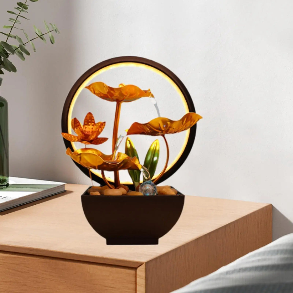 Table fountain with light figure for office, indoor, garden, bedroom Quake Gold