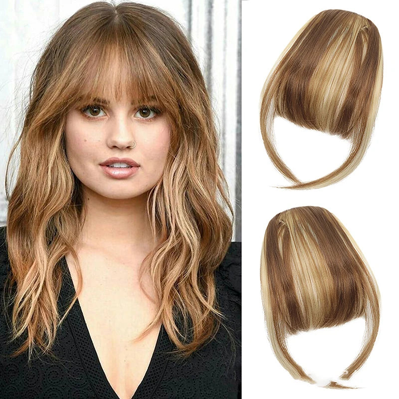 Synthetic Fake Air Bangs Natural Hair Extension Front Fringes Hairpiece Black Brown Clip In Bangs Double Sideburns Hair Styling Quake Style9