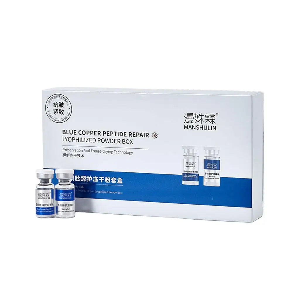 Blue Copper Peptide Repair Lyophilized Powder Box Freeze-dried Firming Essence Anti Aging Shrinks Pores Face Serum Skin Care Set Quake 3 sets