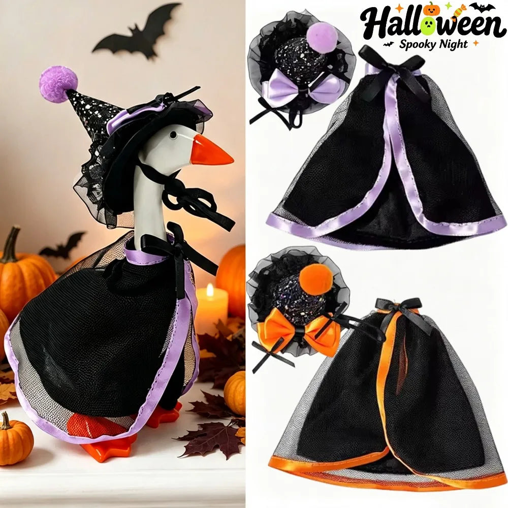 Halloween Desk Goose Witch Cloak Costume 7 Inch Mini Desktop Goose Clothes Doll Dress-Up Accessory Set DIY Halloween Party Decor Quake