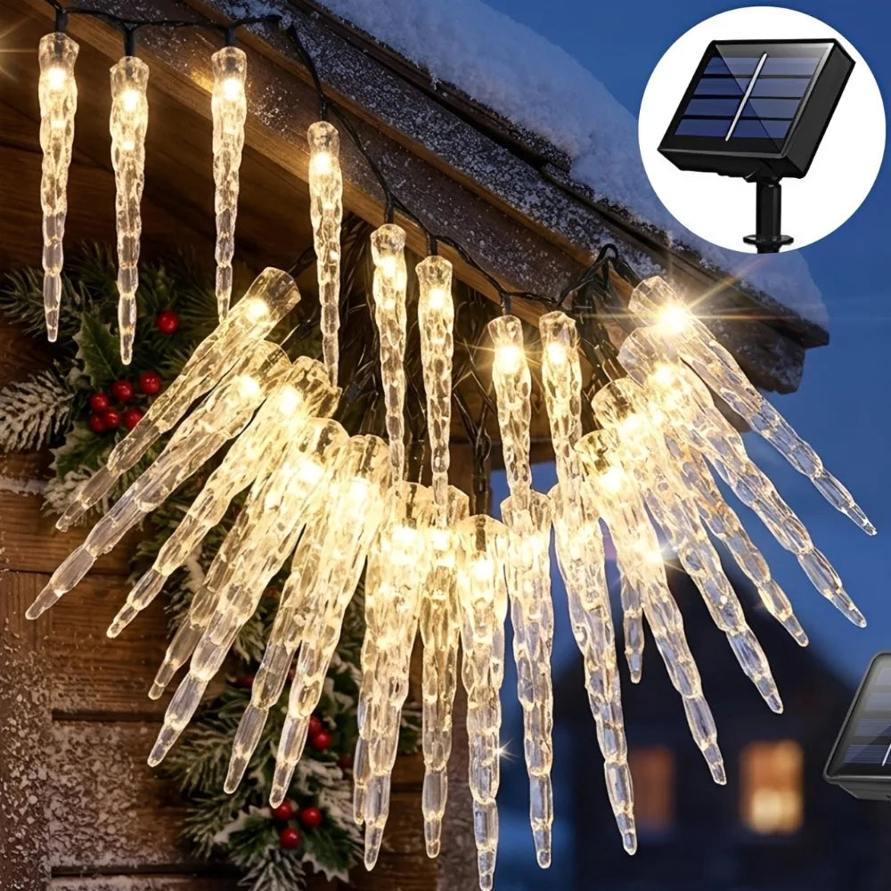 Solar Powered Icicle Light String Christmas Simulation LED Icicle Light Xmas Tree Ornament New Year Home Party Decorative Light Quake
