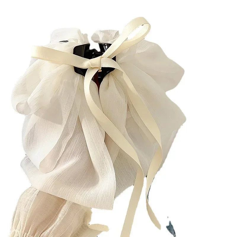 Korean Mesh Bowknot Hair Claw Sweet Ribbon Bow Hairpin Bang Clip Korean Girls Fashion Grab Clip Female Headwear Hair Accessories Quake