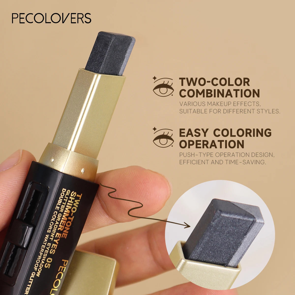 Glitter Eyeshadow Stick, Push and Pull Design; Bright and Dark Two-color Eye Shadow Design; Easy To Color; Save Makeup Time; Quake