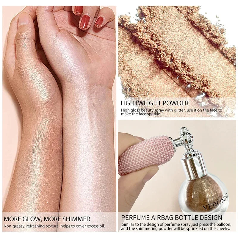 High Gloss Body Diamond Shimmering Spray Powder Highlight Powder Makeup Suitable for Facial and Body Skin Hair Clothes Cosmetics Quake