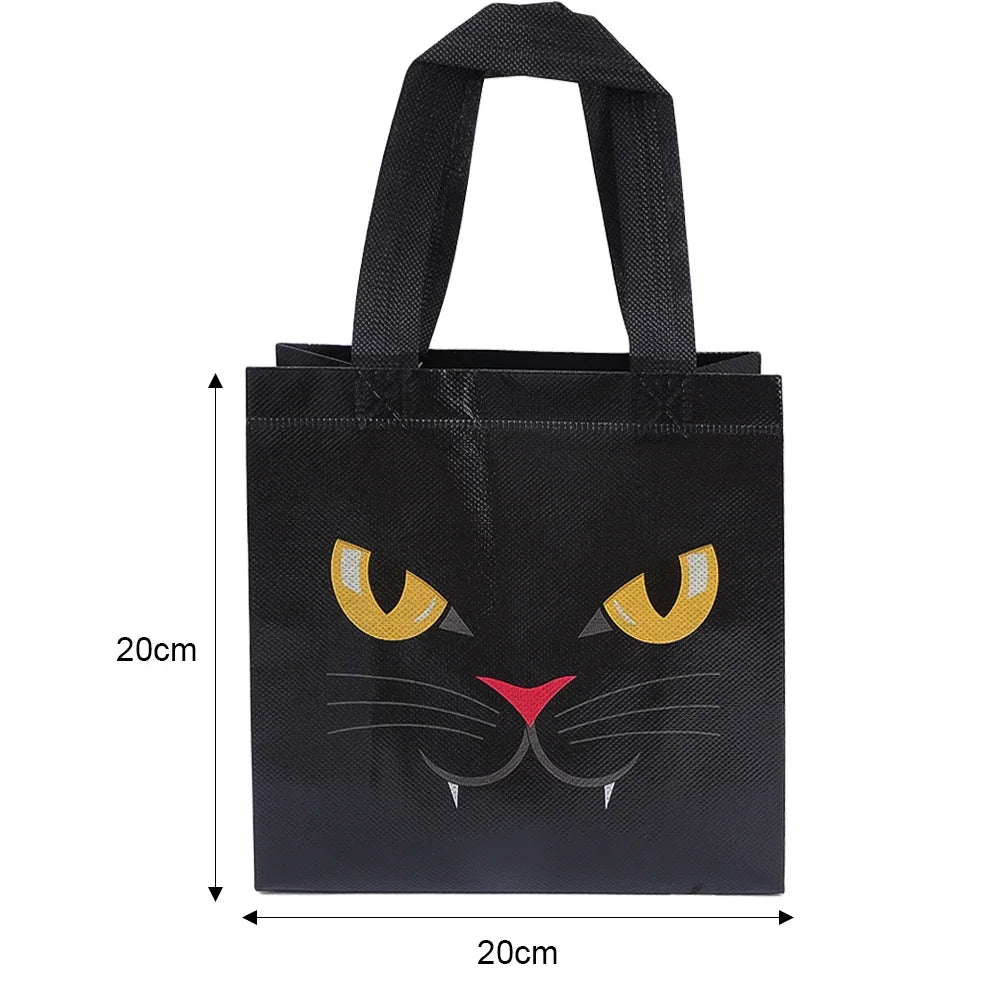 10/1PCS Halloween Non-Woven Gift Bags Pumpkin Ghost Bat Mummy Cat Pattern Candy Snacks Bag Halloween Party Home Decor Supplies Quake black 3PCS 20x20cm