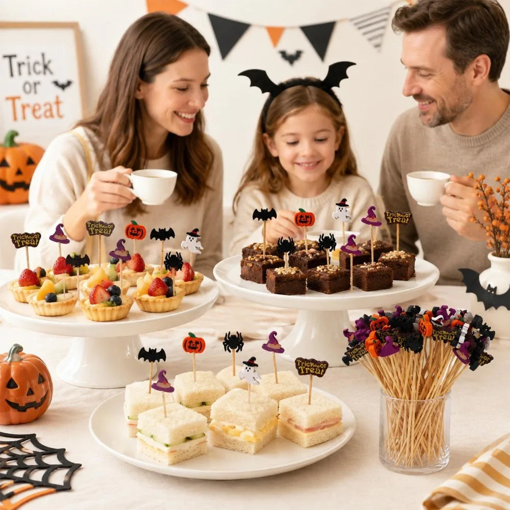 Halloween Themed Decorative Toothpicks Pumpkin Ghost Bat Disposable Food Toothpick Cupcake Topper Xmas New Year Party Decoration Quake