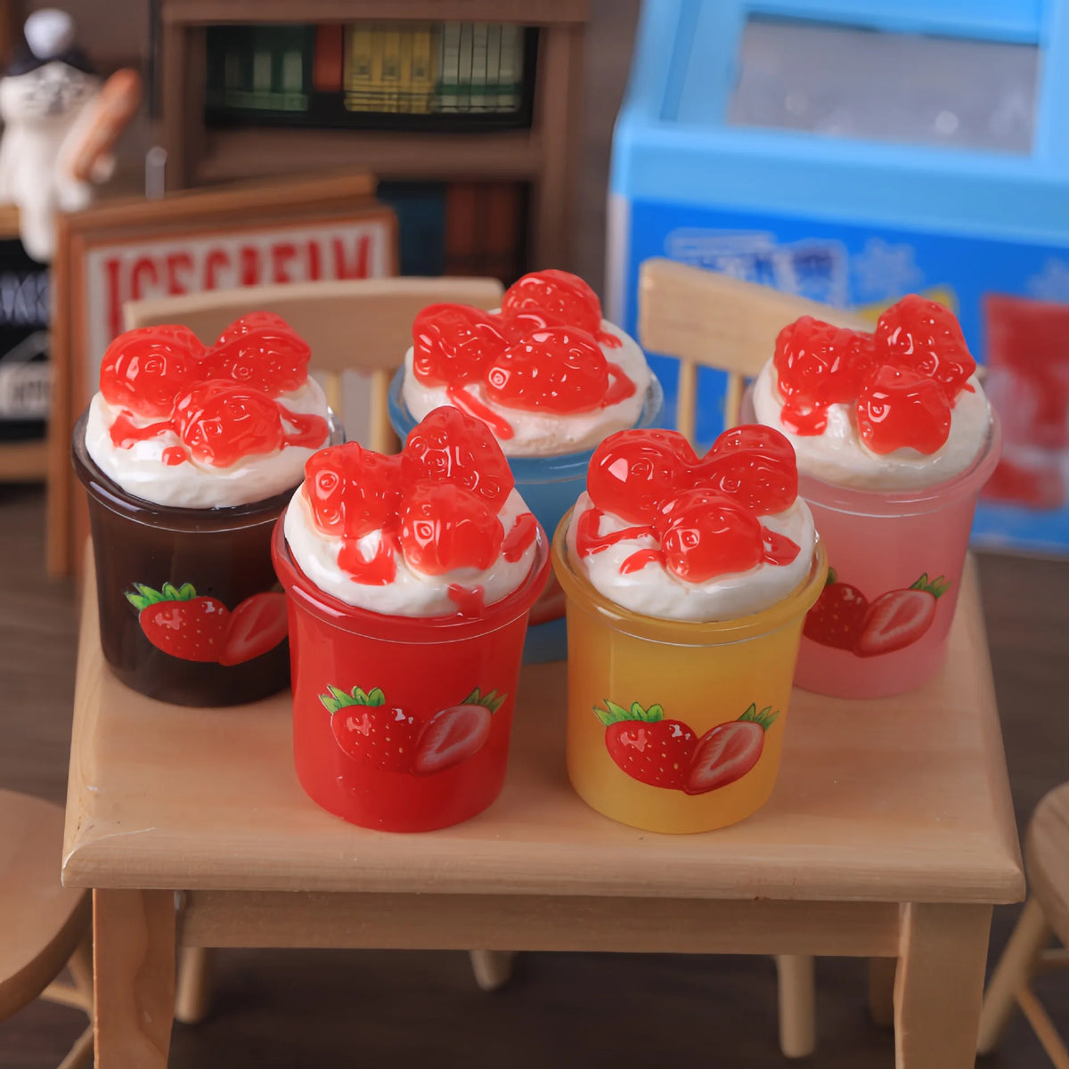 5pcs Large Strawberry Ice Cream Miniature Resin Simulation Food Play DIY Kitchen Food For Dollhouse Jewelry Making Accessories Quake random mixed