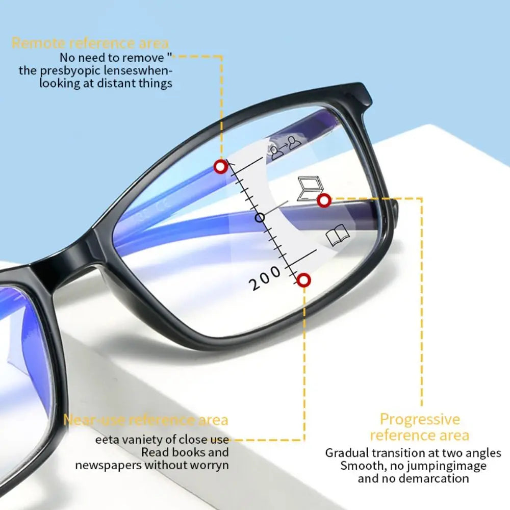 Anti-Blue Light Progressive Multifocal Reading Glasses Men Women Eye Protection Readers Eyewear Optical Presbyopia Eyeglasses Quake