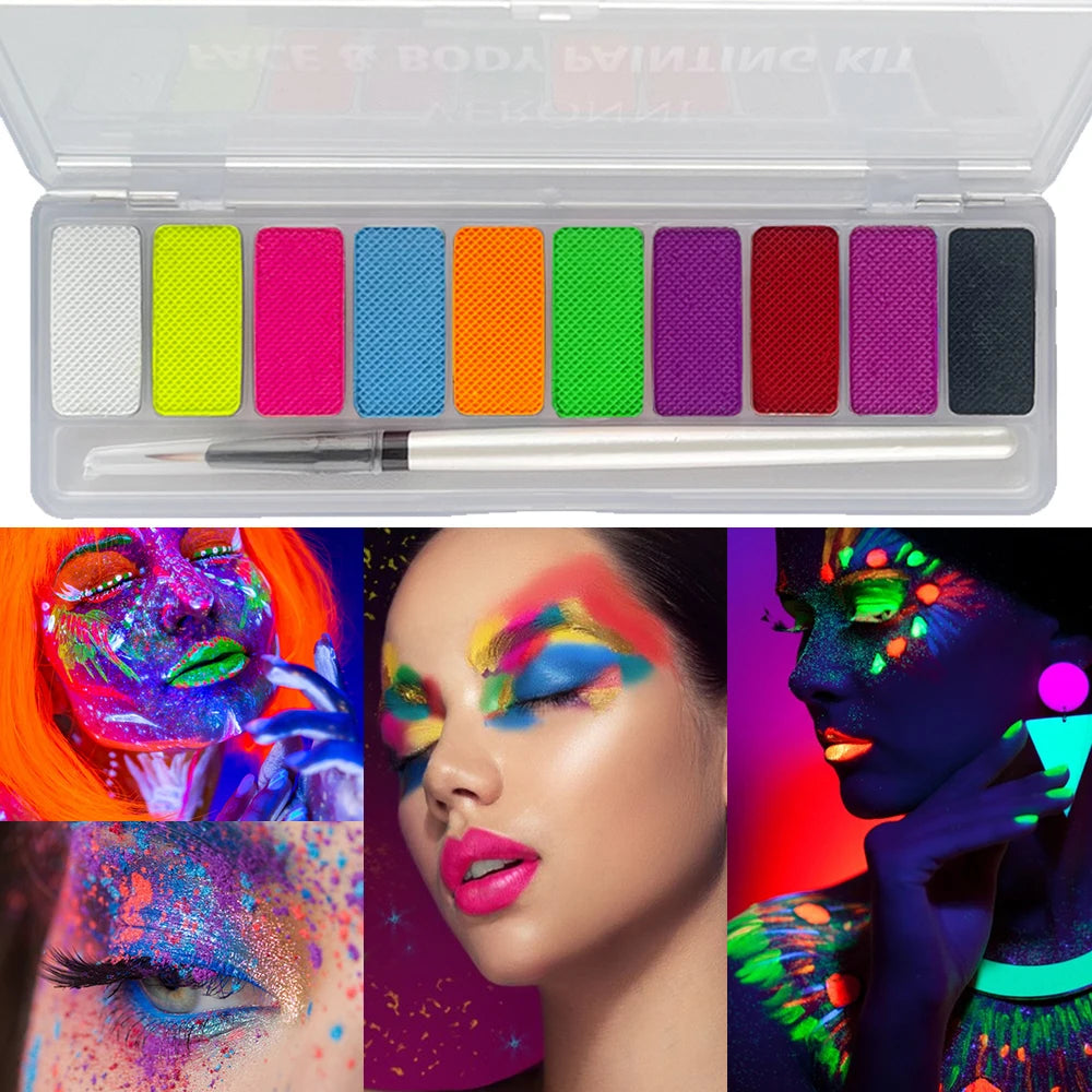 10 Colors Water-soluble Neon UV Luminous Face Body Painting Paste Stage Show Makeup Eyeliner Eyeshadow Glow Fluorescent Quake
